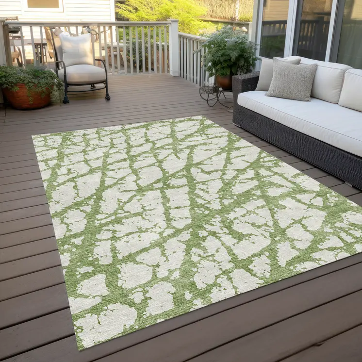 8' X 10' Green And Ivory Abstract Washable Indoor Outdoor Area Rug