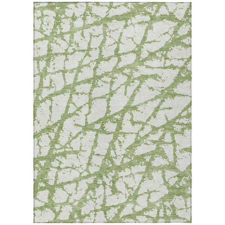 8' X 10' Green And Ivory Abstract Washable Indoor Outdoor Area Rug