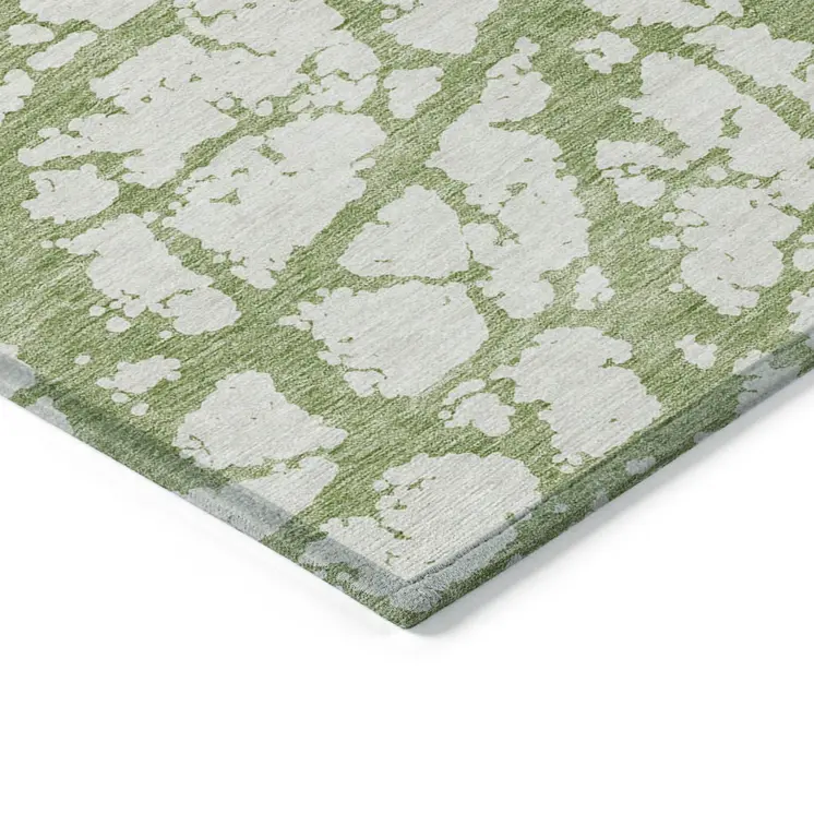 8' X 10' Green And Ivory Abstract Washable Indoor Outdoor Area Rug
