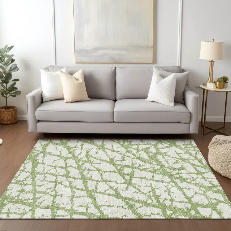8' X 10' Green And Ivory Abstract Washable Indoor Outdoor Area Rug