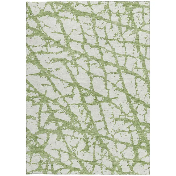 9' X 12' Green And Ivory Abstract Washable Indoor Outdoor Area Rug