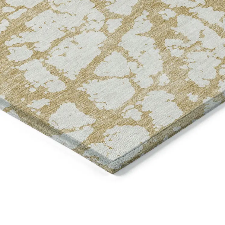 5' X 8' Gold And Ivory Abstract Washable Indoor Outdoor Area Rug