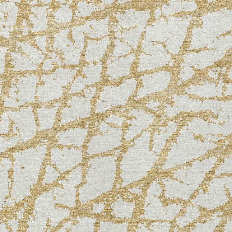 8' X 10' Gold And Ivory Abstract Washable Indoor Outdoor Area Rug