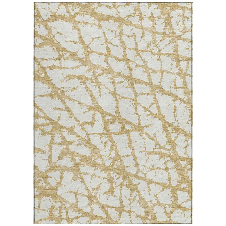 10' X 14' Gold And Ivory Abstract Washable Indoor Outdoor Area Rug
