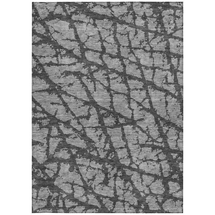 3' X 5' Gray And Charcoal Abstract Washable Indoor Outdoor Area Rug