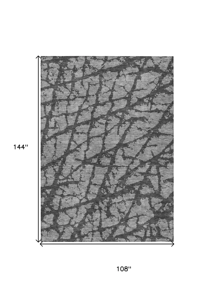 9' X 12' Gray And Charcoal Abstract Washable Indoor Outdoor Area Rug