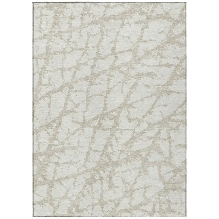 3' X 5' Ivory And Beige Abstract Washable Indoor Outdoor Area Rug
