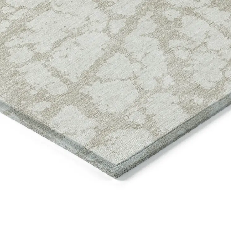 3' X 5' Ivory And Beige Abstract Washable Indoor Outdoor Area Rug