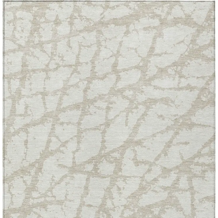 5' X 8' Ivory And Beige Abstract Washable Indoor Outdoor Area Rug
