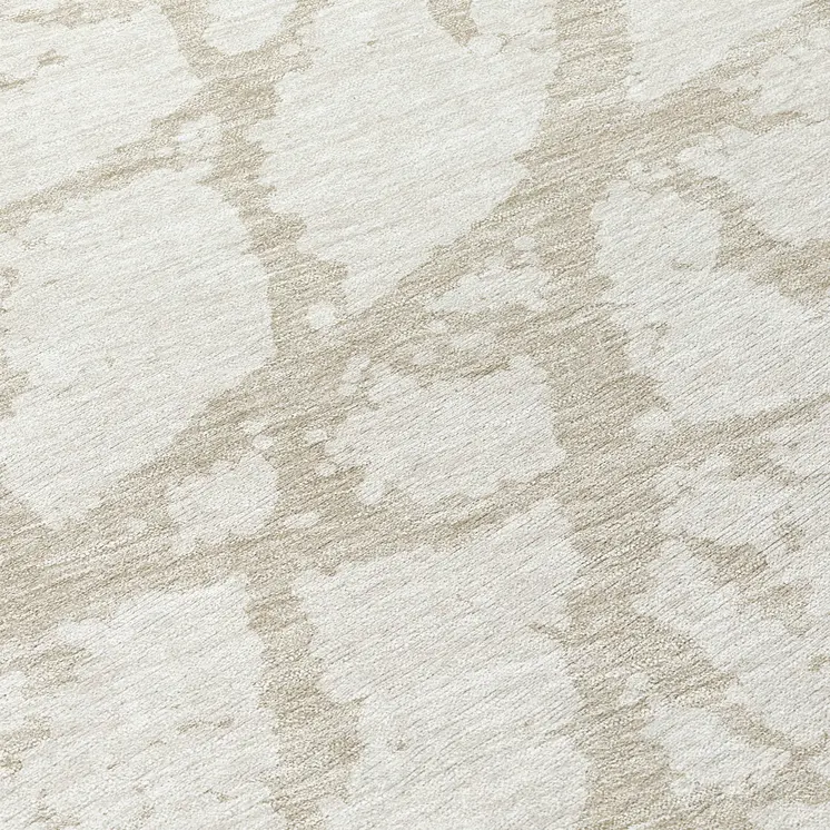 8' Ivory And Beige Round Abstract Washable Indoor Outdoor Area Rug