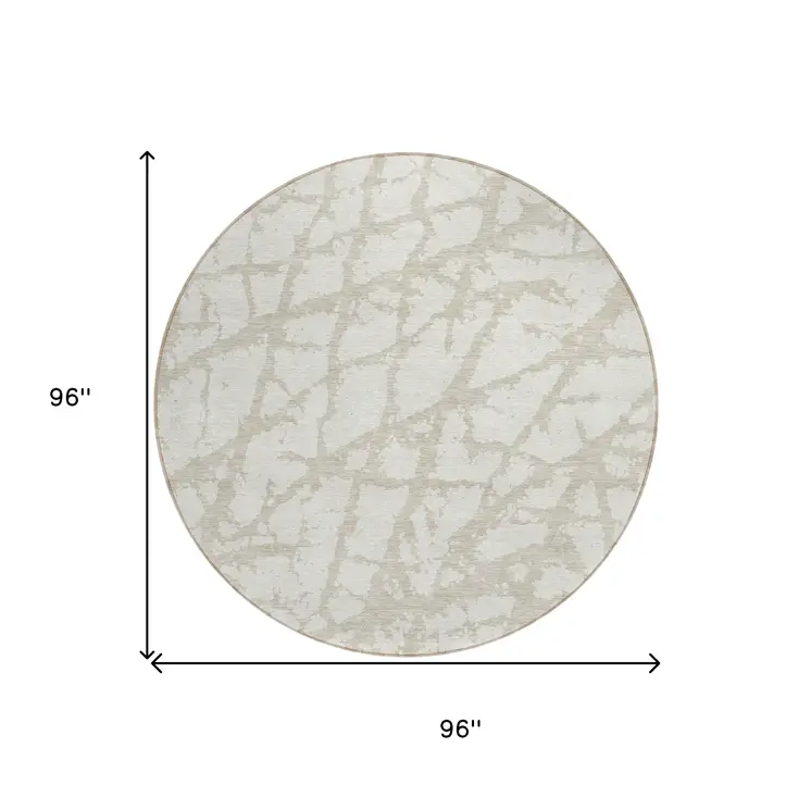 8' Ivory And Beige Round Abstract Washable Indoor Outdoor Area Rug