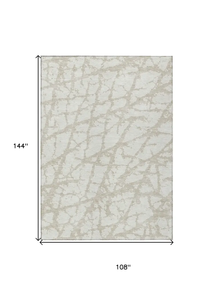 9' X 12' Ivory And Beige Abstract Washable Indoor Outdoor Area Rug