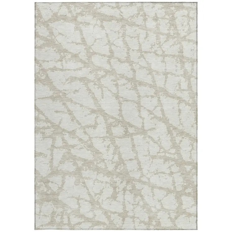 10' X 14' Ivory And Beige Abstract Washable Indoor Outdoor Area Rug
