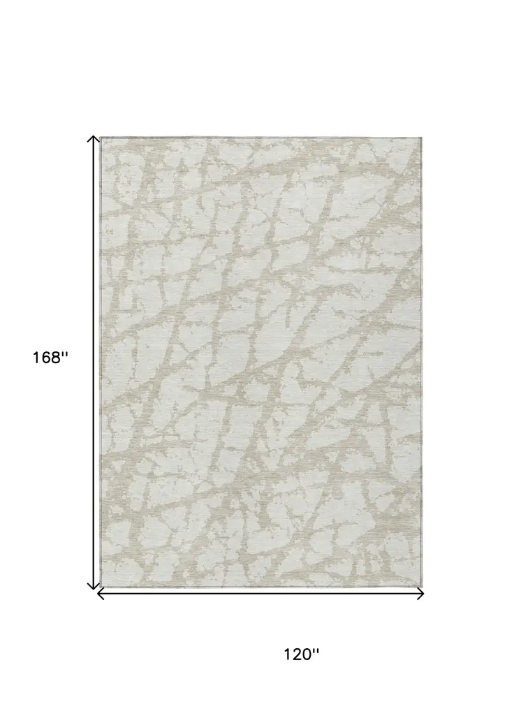 10' X 14' Ivory And Beige Abstract Washable Indoor Outdoor Area Rug