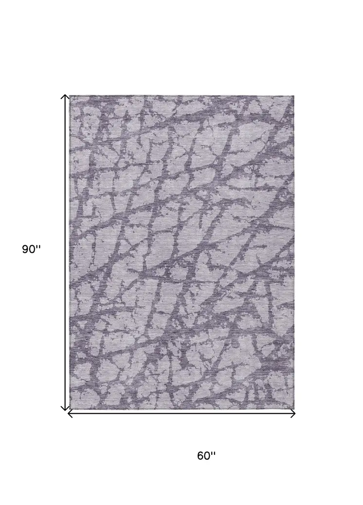 5' X 8' Lavender And Purple Abstract Washable Indoor Outdoor Area Rug