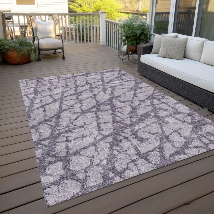 5' X 8' Lavender And Purple Abstract Washable Indoor Outdoor Area Rug