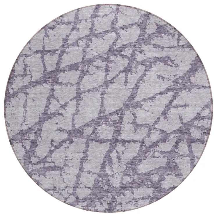 8' Lavender And Purple Round Abstract Washable Indoor Outdoor Area Rug