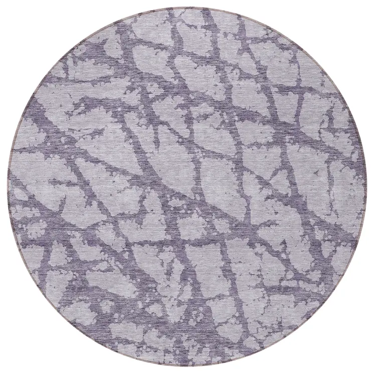 8' Lavender And Purple Round Abstract Washable Indoor Outdoor Area Rug