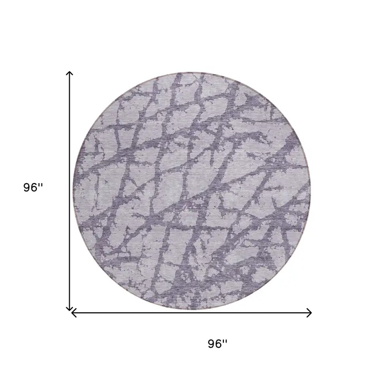 8' Lavender And Purple Round Abstract Washable Indoor Outdoor Area Rug