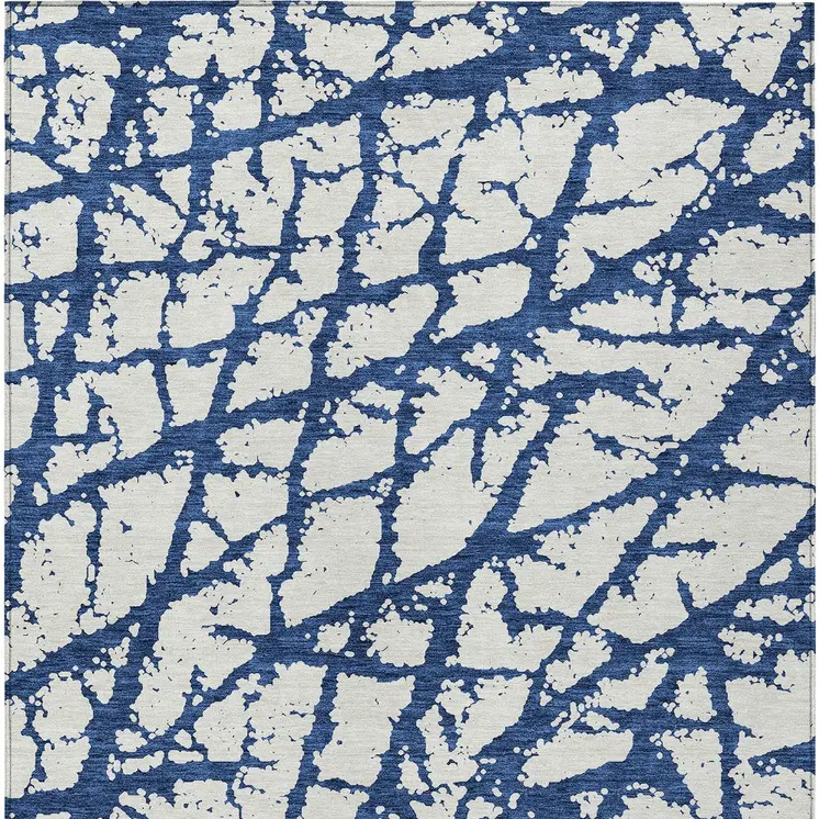 5' X 8' Navy Blue And Ivory Abstract Washable Indoor Outdoor Area Rug