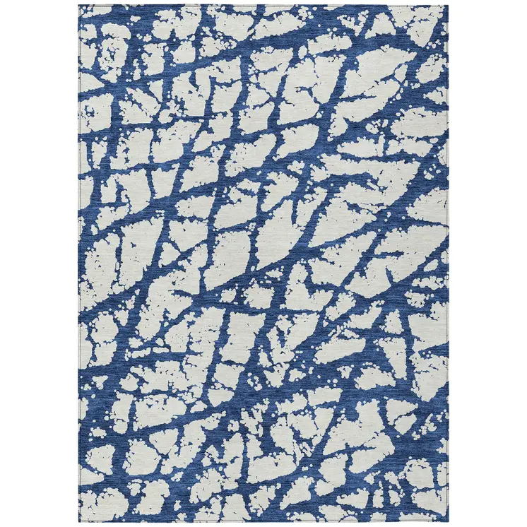 5' X 8' Navy Blue And Ivory Abstract Washable Indoor Outdoor Area Rug