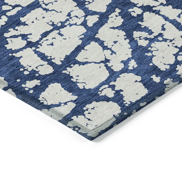 5' X 8' Navy Blue And Ivory Abstract Washable Indoor Outdoor Area Rug