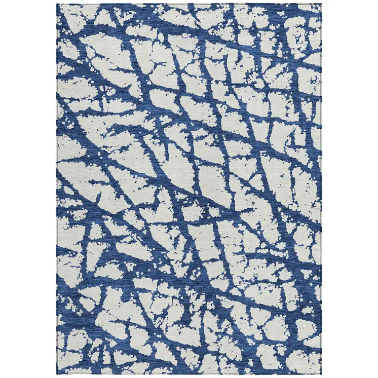 8' X 10' Navy Blue And Ivory Abstract Washable Indoor Outdoor Area Rug