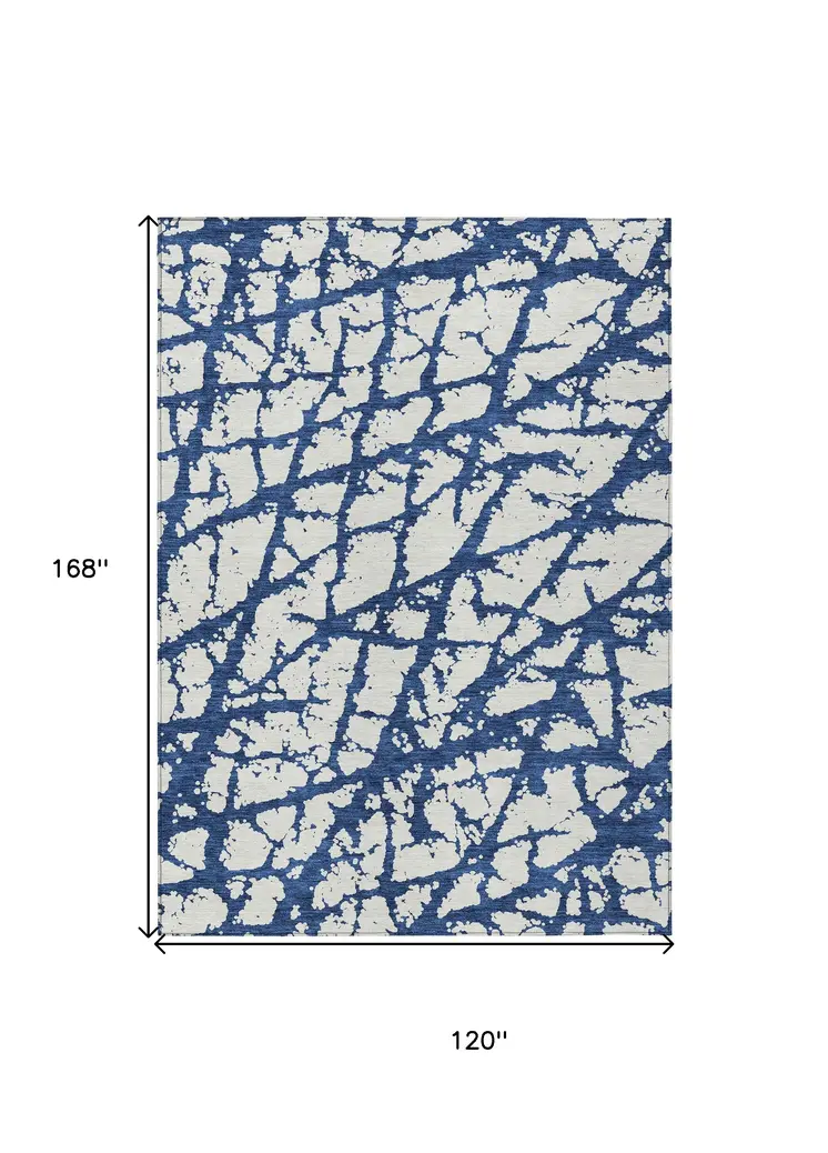 10' X 14' Navy Blue And Ivory Abstract Washable Indoor Outdoor Area Rug