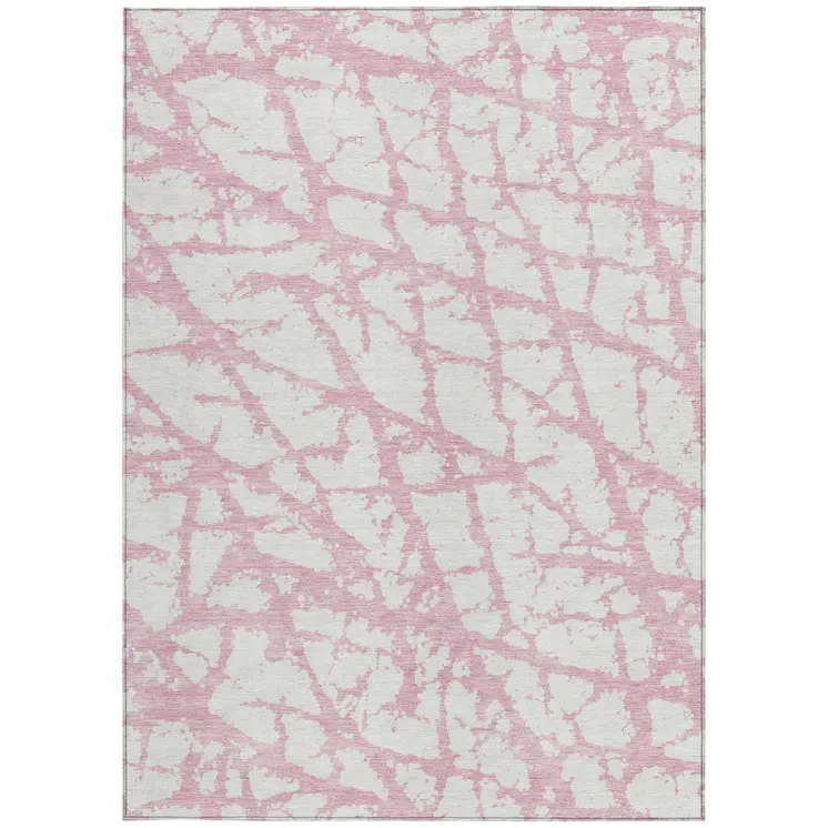 5' X 8' Pink And Ivory Abstract Washable Indoor Outdoor Area Rug