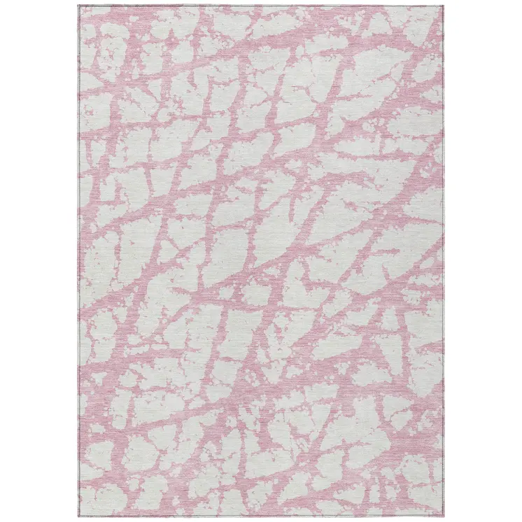 5' X 8' Pink And Ivory Abstract Washable Indoor Outdoor Area Rug