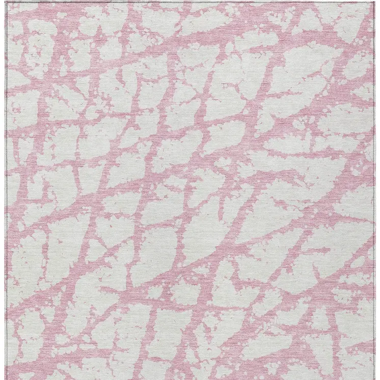 5' X 8' Pink And Ivory Abstract Washable Indoor Outdoor Area Rug