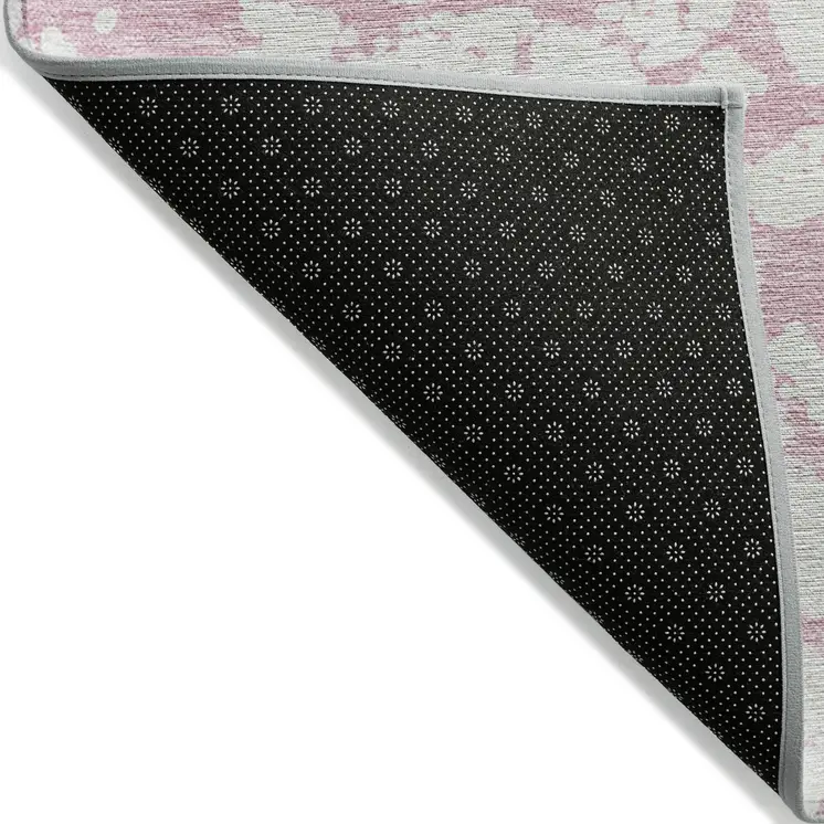 9' X 12' Pink And Ivory Abstract Washable Indoor Outdoor Area Rug