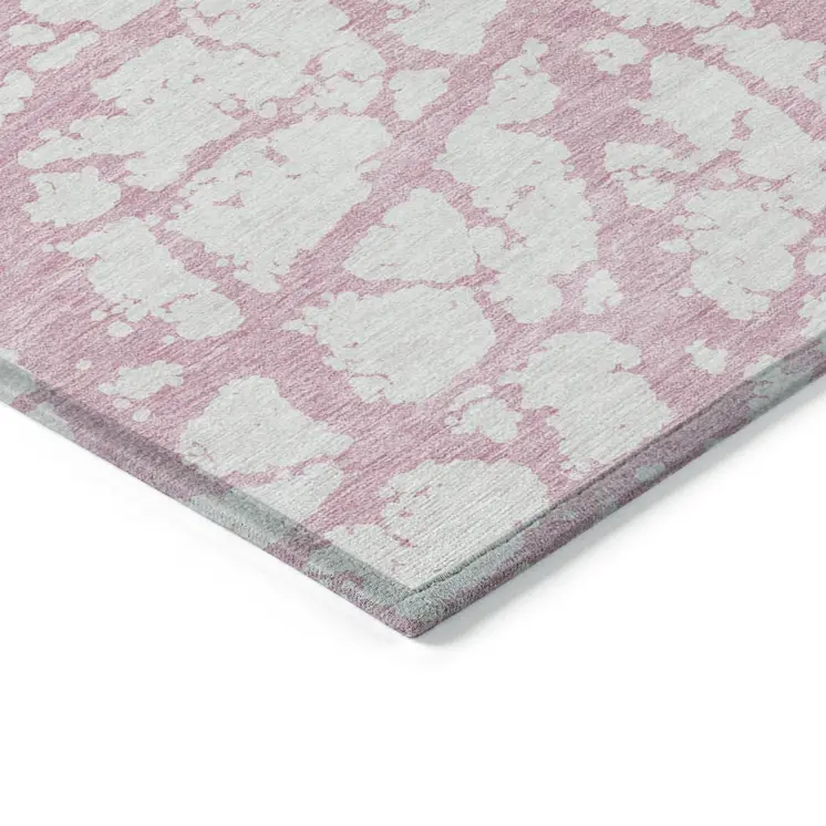 9' X 12' Pink And Ivory Abstract Washable Indoor Outdoor Area Rug