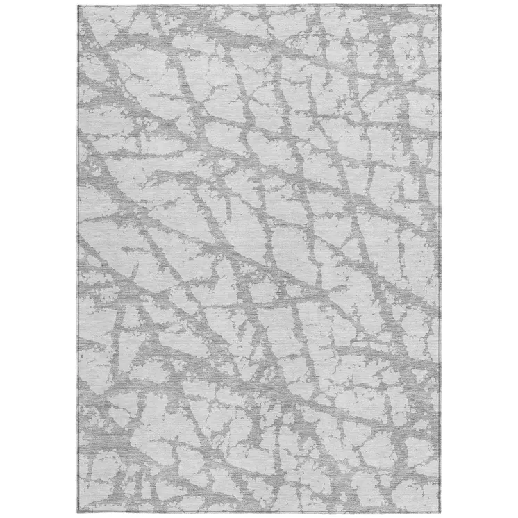 3' X 5' Silver And Gray Abstract Washable Indoor Outdoor Area Rug