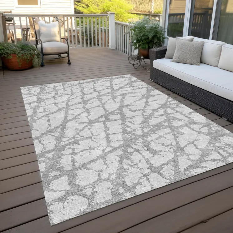 3' X 5' Silver And Gray Abstract Washable Indoor Outdoor Area Rug