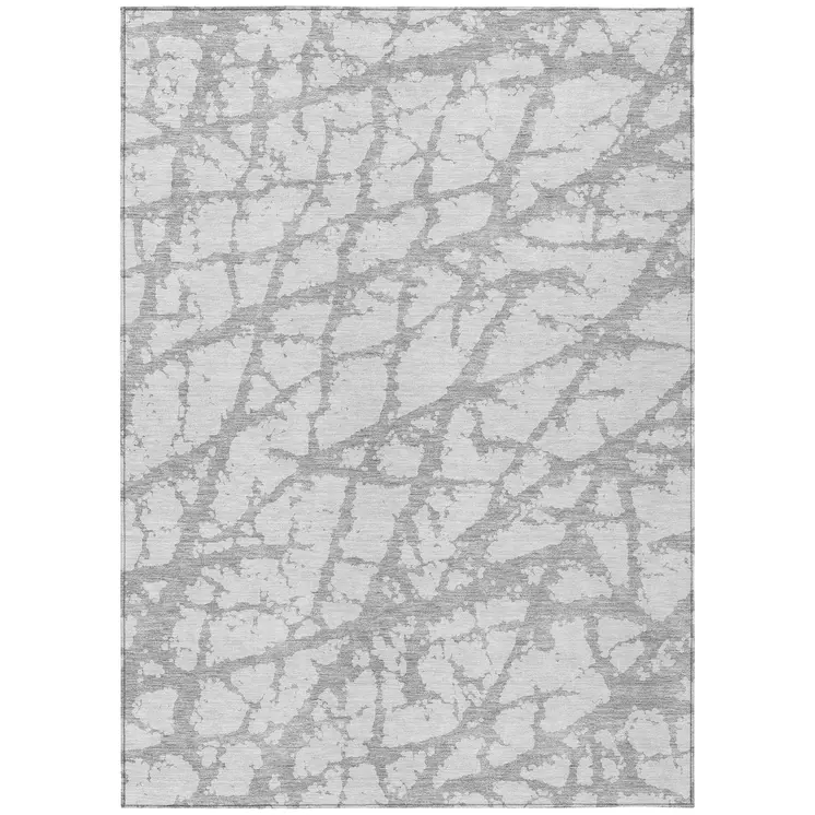 3' X 5' Silver And Gray Abstract Washable Indoor Outdoor Area Rug