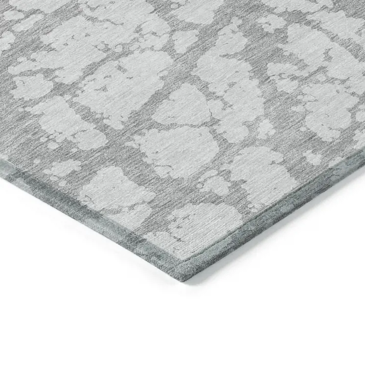 5' X 8' Silver And Gray Abstract Washable Indoor Outdoor Area Rug