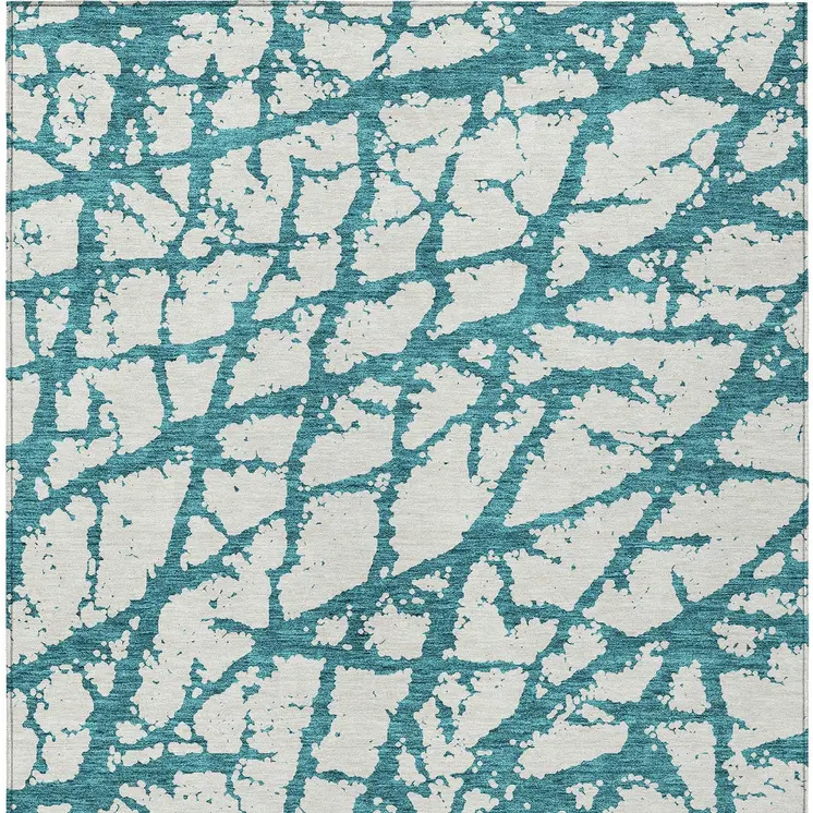 8' X 10' Teal Blue And Ivory Abstract Washable Indoor Outdoor Area Rug