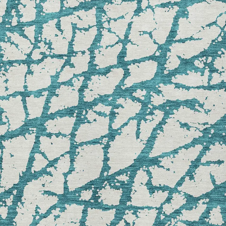 8' X 10' Teal Blue And Ivory Abstract Washable Indoor Outdoor Area Rug