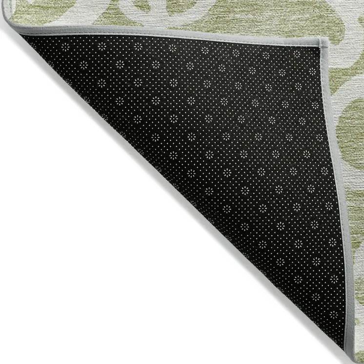 3' X 5' Sage And Ivory Damask Washable Indoor Outdoor Area Rug