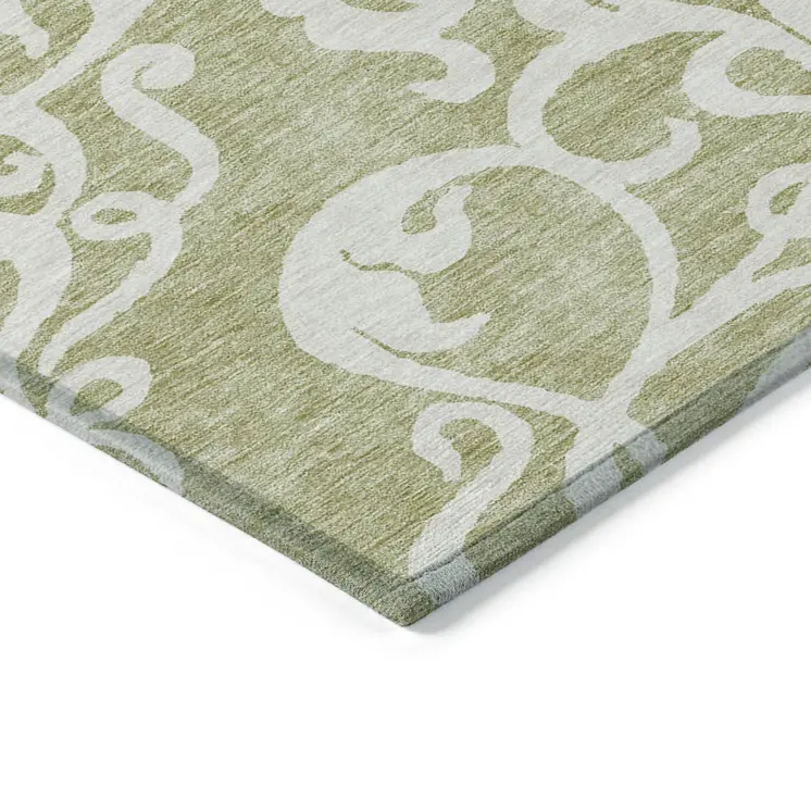 3' X 5' Sage And Ivory Damask Washable Indoor Outdoor Area Rug