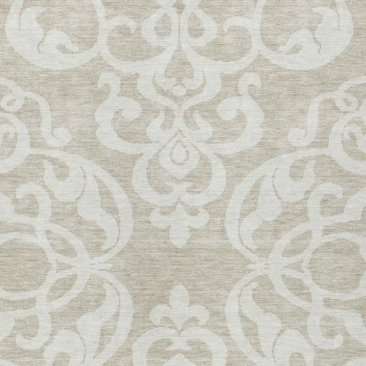 10' X 14' Beige And Ivory Damask Washable Indoor Outdoor Area Rug