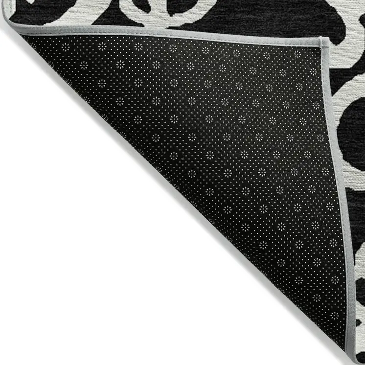 8' X 10' Black And Ivory Damask Washable Indoor Outdoor Area Rug