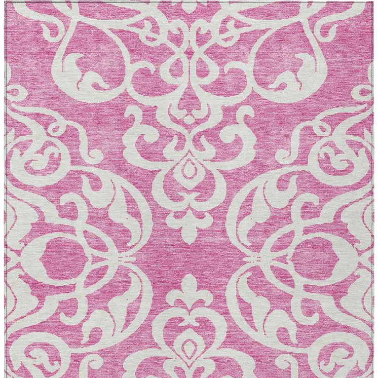 3' X 5' Blush And Ivory Damask Washable Indoor Outdoor Area Rug