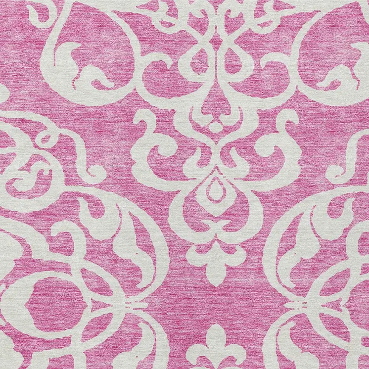 3' X 5' Blush And Ivory Damask Washable Indoor Outdoor Area Rug