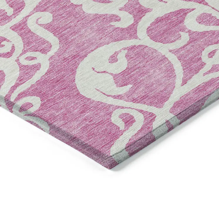 8' X 10' Blush And Ivory Damask Washable Indoor Outdoor Area Rug