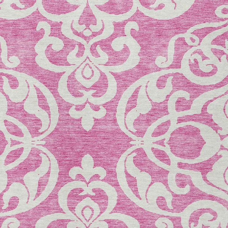 8' X 10' Blush And Ivory Damask Washable Indoor Outdoor Area Rug