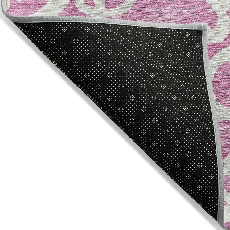 10' X 14' Blush And Ivory Damask Washable Indoor Outdoor Area Rug