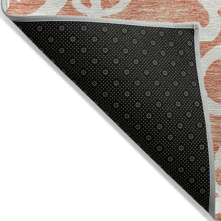 8' X 10' Coral And Ivory Damask Washable Indoor Outdoor Area Rug