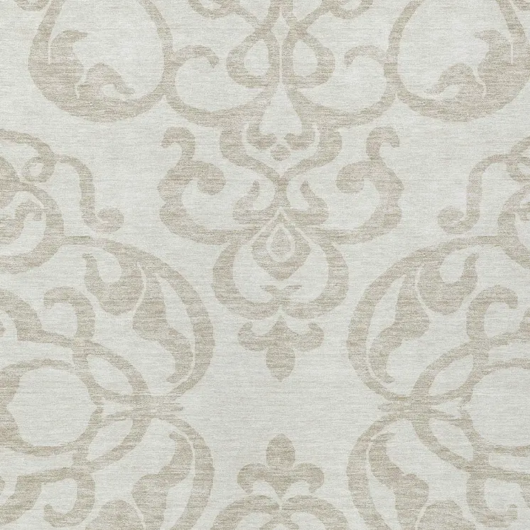 3' X 5' Ivory And Beige Damask Washable Indoor Outdoor Area Rug